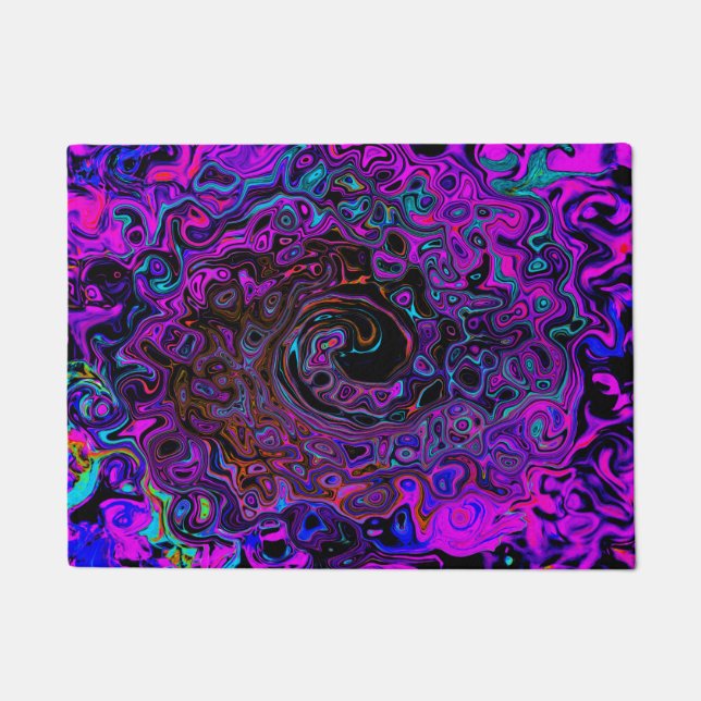 Trippy Black and Magenta Retro Liquid Swirl Doormat (Front)