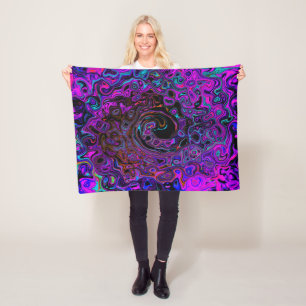 Trippy Black and Magenta Retro Liquid Swirl Fleece Blanket