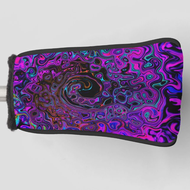Trippy Black and Magenta Retro Liquid Swirl Golf Head Cover (Front)