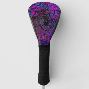 Trippy Black and Magenta Retro Liquid Swirl Golf Head Cover
