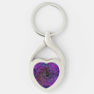 Trippy Black and Magenta Retro Liquid Swirl Keychain