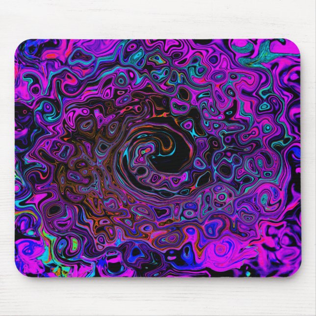 Trippy Black and Magenta Retro Liquid Swirl Mouse Pad (Front)