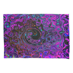 Trippy Black and Magenta Retro Liquid Swirl Pillowcase