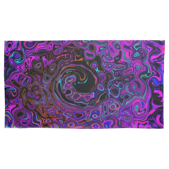 Trippy Black and Magenta Retro Liquid Swirl Pillowcase (Front-Left)
