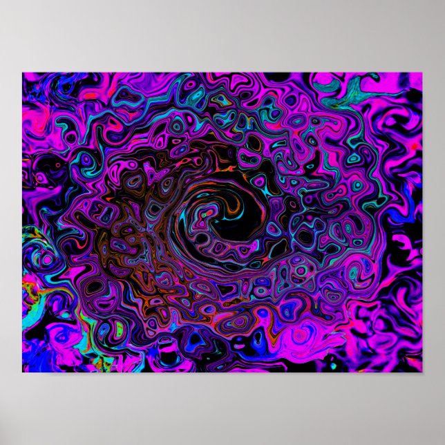 Trippy Black and Magenta Retro Liquid Swirl Poster (Front)