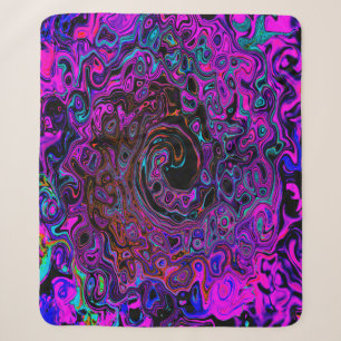 Trippy Black and Magenta Retro Liquid Swirl Sherpa Blanket