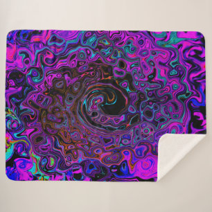 Trippy Black and Magenta Retro Liquid Swirl Sherpa Blanket