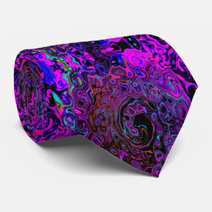 Trippy Black and Magenta Retro Liquid Swirl Tie