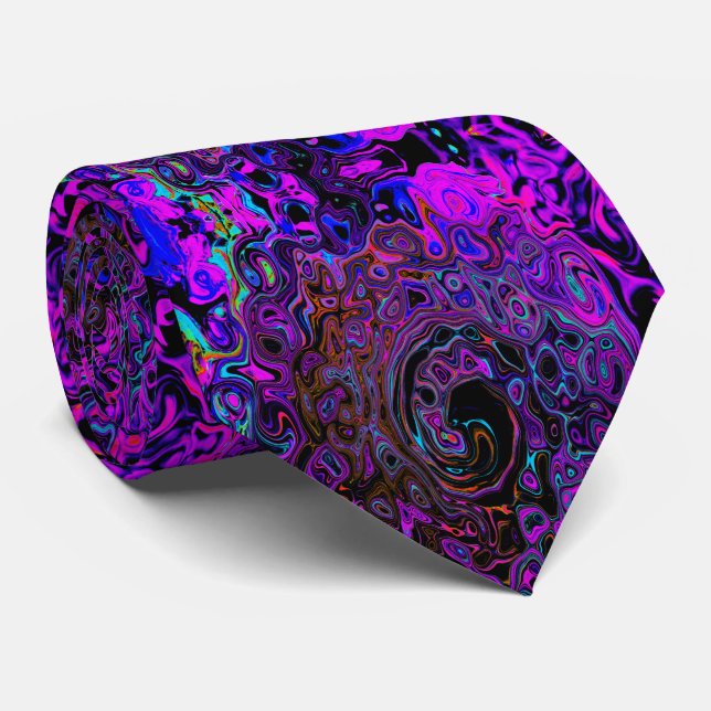 Trippy Black and Magenta Retro Liquid Swirl Tie (Rolled)