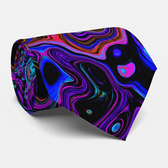 Trippy Black and Magenta Retro Liquid Swirl Tie (Rolled)