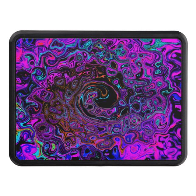 Trippy Black and Magenta Retro Liquid Swirl Trailer Hitch Cover (Front)