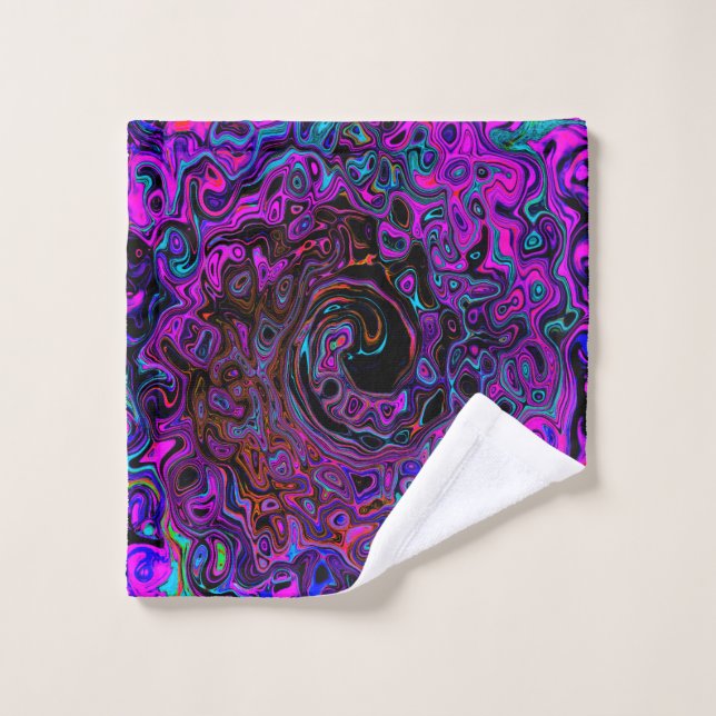 Trippy Black and Magenta Retro Liquid Swirl Wash Cloth (Wash Cloth)