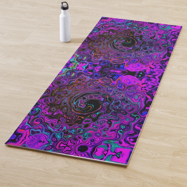 Trippy Black and Magenta Retro Liquid Swirl Yoga Mat (In Situ)