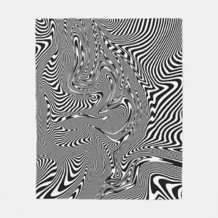 Trippy Black and White Abstract Pattern Fleece Blanket