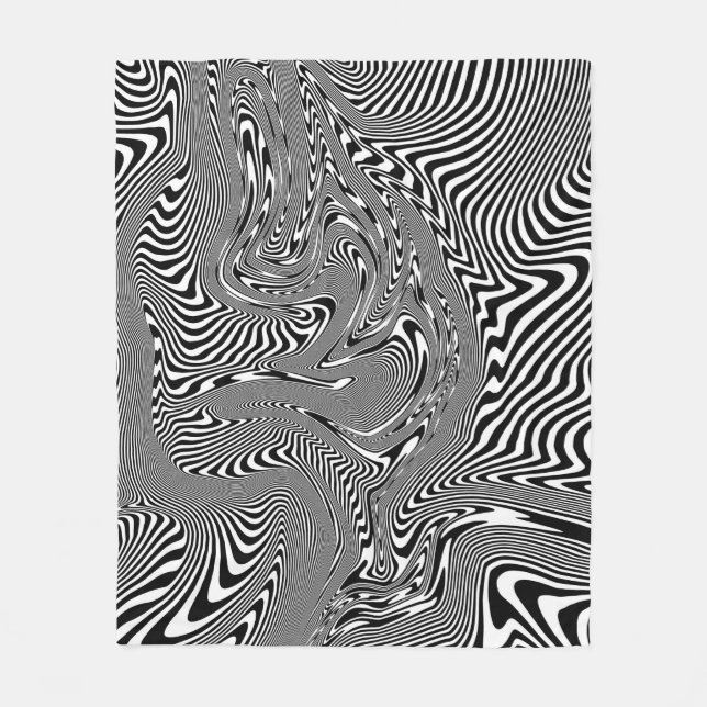 Trippy Black and White Abstract Pattern Fleece Blanket (Front)