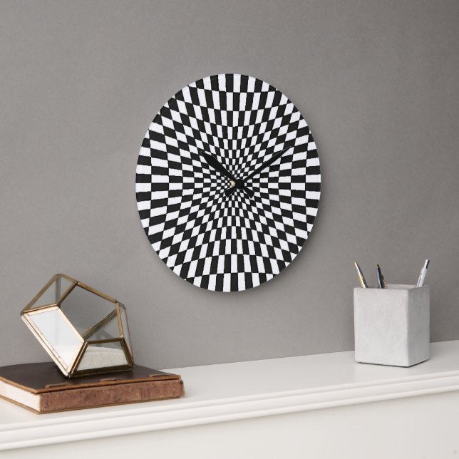 Trippy Black and White chequered  Large Clock (Office)