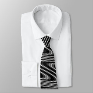 Trippy Black & White Wavy Stripes Cool Psychedelic Tie