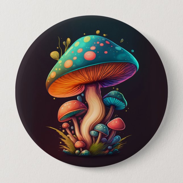 Trippy Blue Amanita Muscaria mushroom 4" Button (Front)