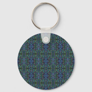 Trippy Blue Green Quilt Geometric Keychain
