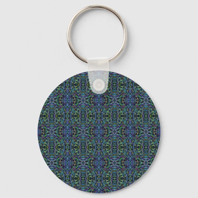 Trippy Blue Green Quilt Geometric Keychain (Front)