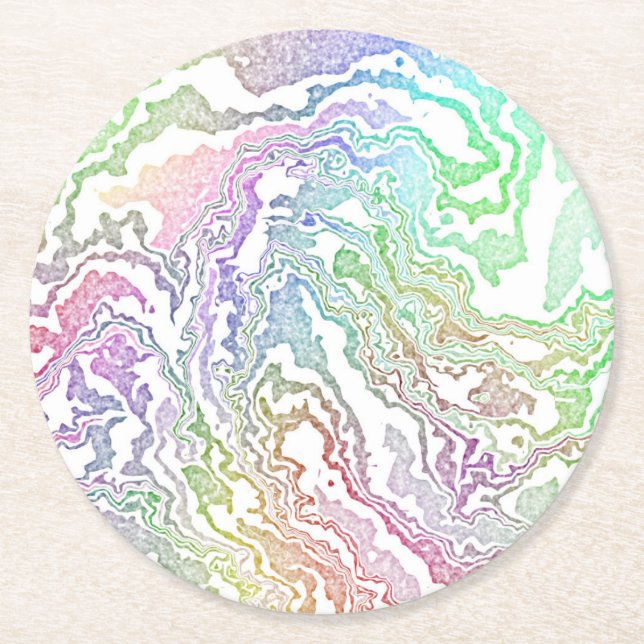 Trippy Boho Marbled Colourful Rainbow Abstract Round Paper Coaster (Front)