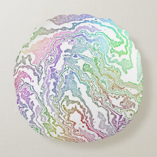 Trippy Boho Marbled Colourful Rainbow Abstract Round Pillow (Front)