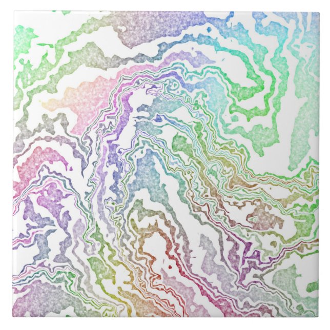 Trippy Boho Marbled Colourful Rainbow Abstract Tile (Front)