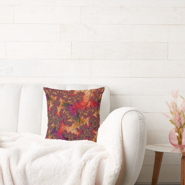 Trippy Bright Dazzling Branching Abstract Fractal Throw Pillow (Couch)