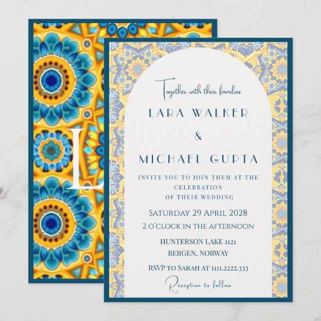 Trippy Bright Italian Tile + Border Invitation (Front/Back)