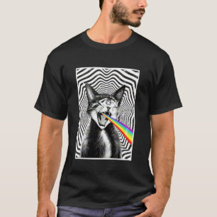 Trippy Cat Spiral Hypnotic Rainbow Black White Vor T-Shirt