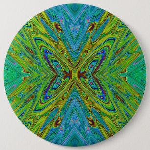 Trippy Chartreuse and Blue Abstract Butterfly 6 Inch Round Button