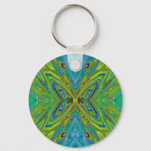 Trippy Chartreuse and Blue Abstract Butterfly Keychain
