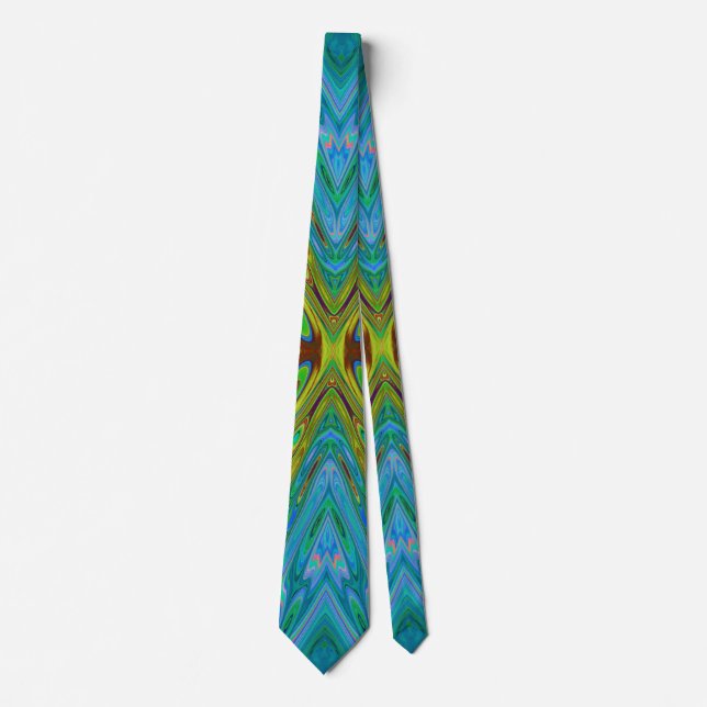 Trippy Chartreuse and Blue Abstract Butterfly Tie (Front)