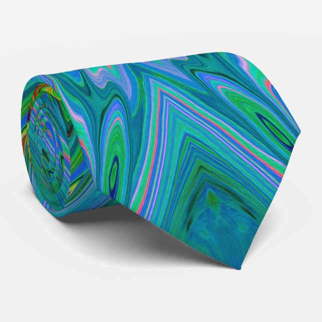 Trippy Chartreuse and Blue Abstract Butterfly Tie (Rolled)