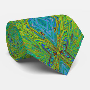 Trippy Chartreuse and Blue Abstract Butterfly Tie
