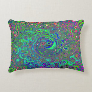 Trippy Chartreuse and Blue Retro Liquid Swirl Accent Pillow