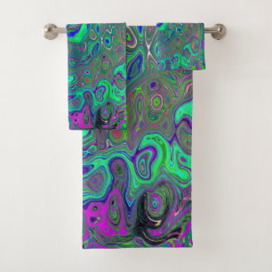 Trippy Chartreuse and Blue Retro Liquid Swirl Bath Towel Set