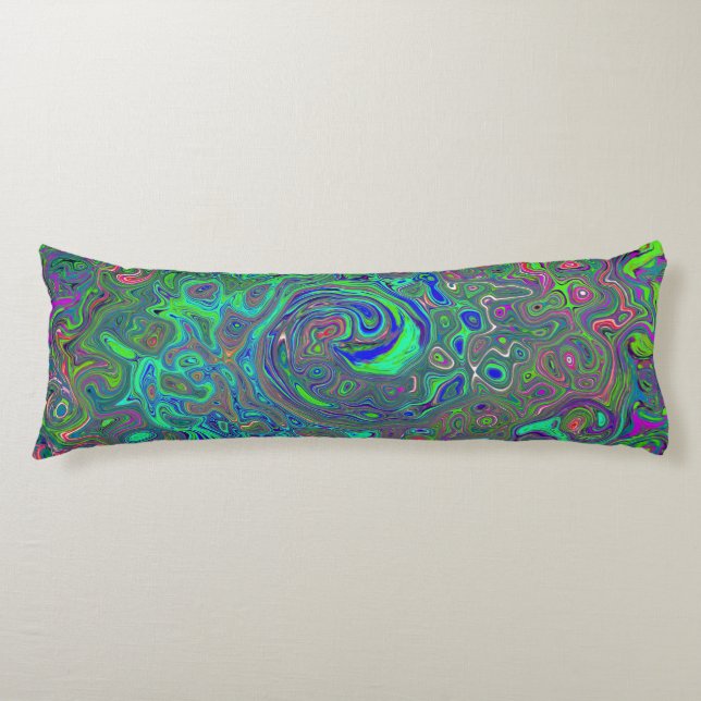 Trippy Chartreuse and Blue Retro Liquid Swirl Body Pillow (Front)