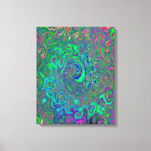 Trippy Chartreuse and Blue Retro Liquid Swirl Canvas Print
