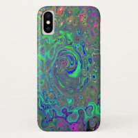 Trippy Chartreuse and Blue Retro Liquid Swirl