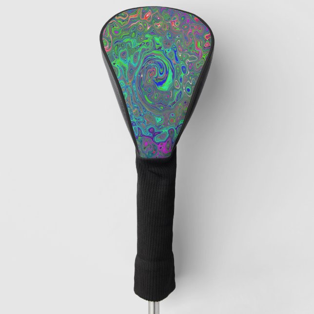 Trippy Chartreuse and Blue Retro Liquid Swirl Golf Head Cover (Front)