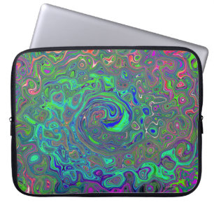 Trippy Chartreuse and Blue Retro Liquid Swirl Laptop Sleeve