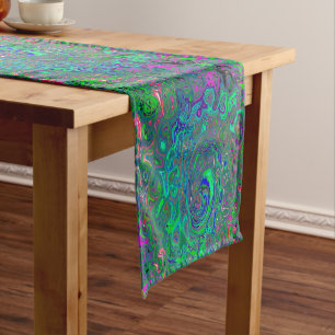 Trippy Chartreuse and Blue Retro Liquid Swirl Short Table Runner