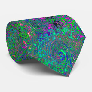 Trippy Chartreuse and Blue Retro Liquid Swirl Tie