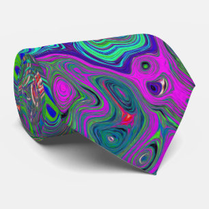 Trippy Chartreuse and Blue Retro Liquid Swirl Tie