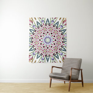 Trippy colourful flower design tapestry