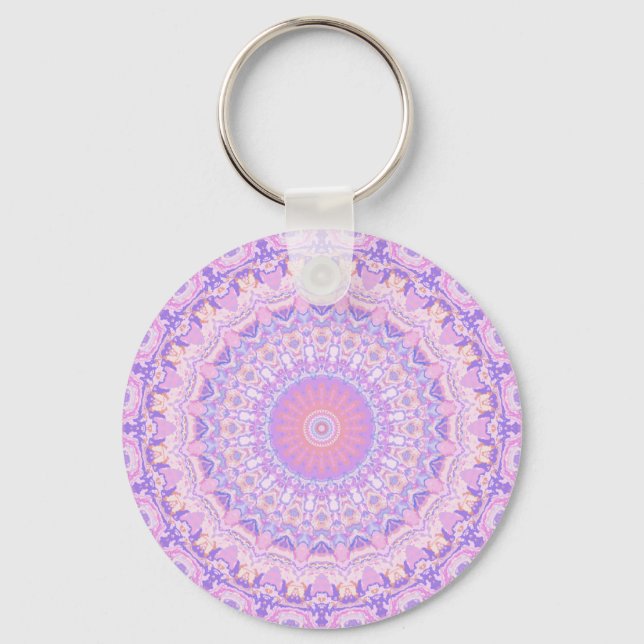 Trippy Colourful Intricate Boho Hippie Mandala Keychain (Front)