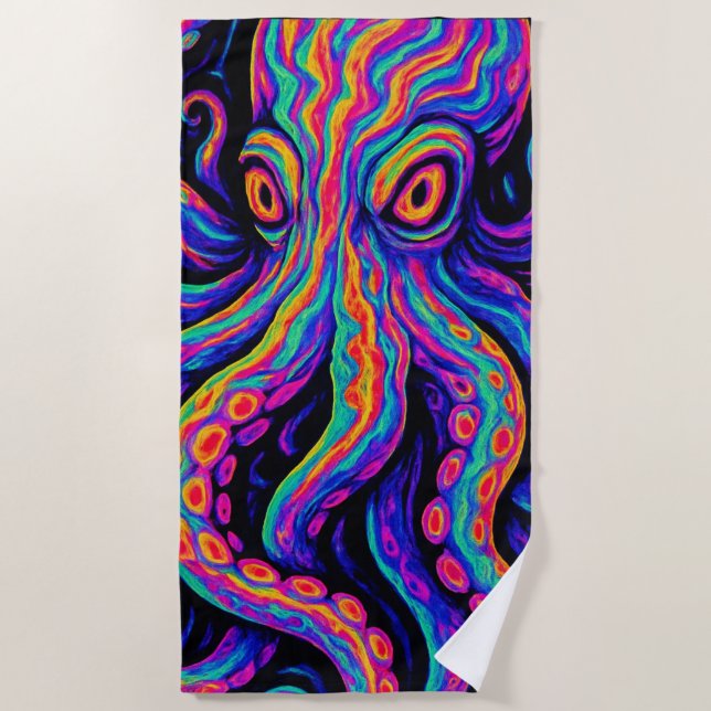 Trippy Colourful Octopus  Beach Towel (Front)