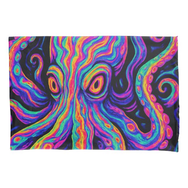 Trippy Colourful Octopus  Pillowcase (Front-Left)
