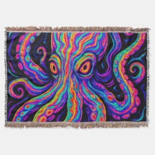 Trippy Colourful Octopus Throw Blanket